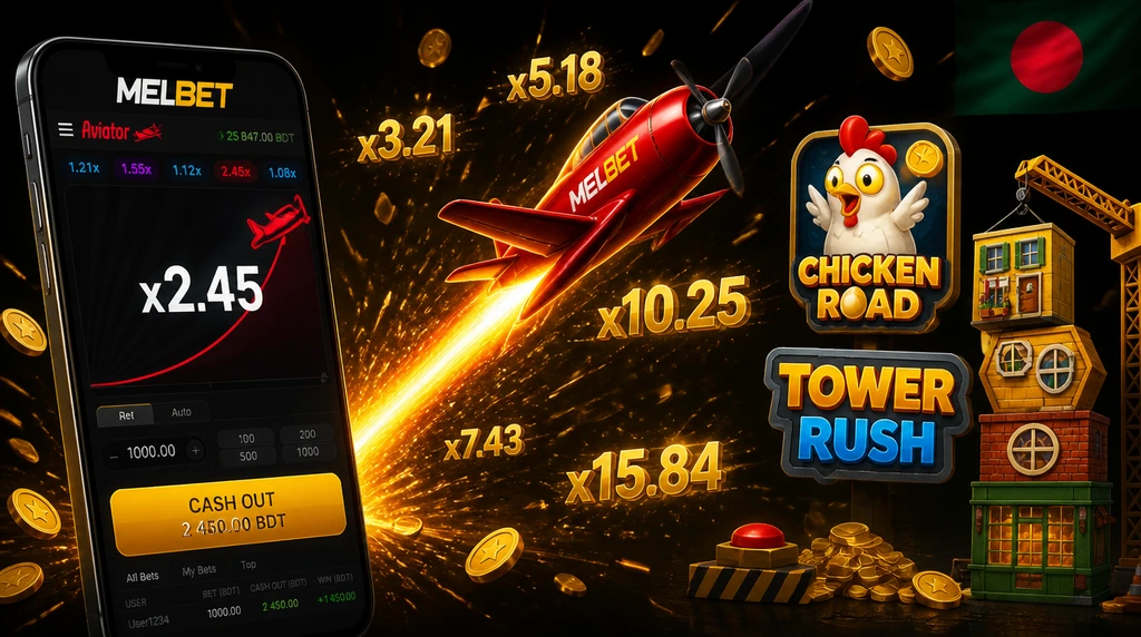 Melbet fast games — Aviator, Chicken Road and Tower Rush on mobile